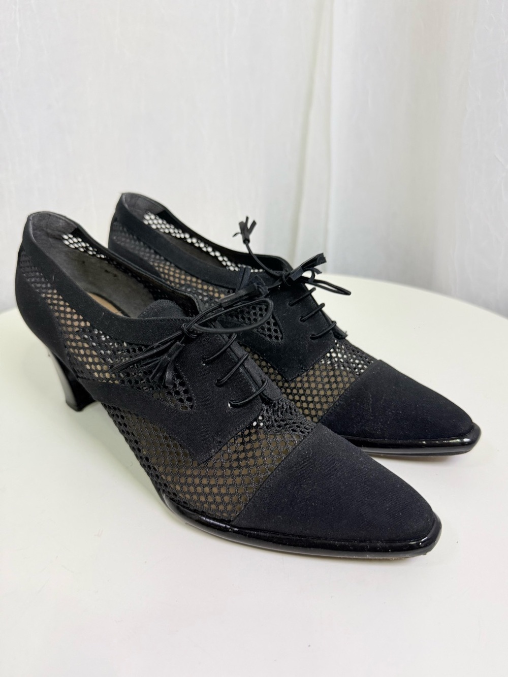 STUART WEITZMAN vintage black mesh lace-up heels